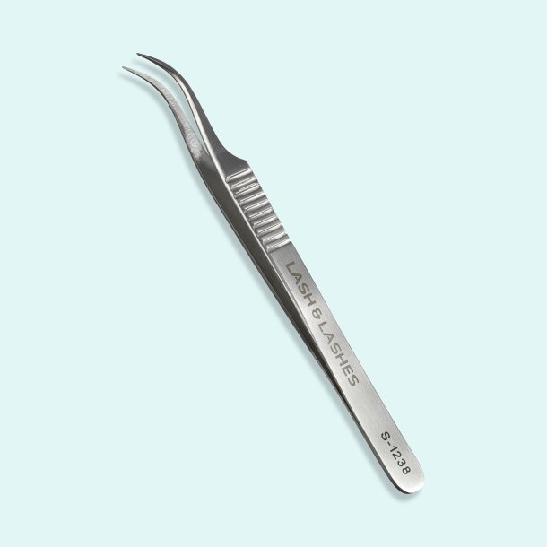 Bent tweezer with striped handle Lash&Lashes S-1238
